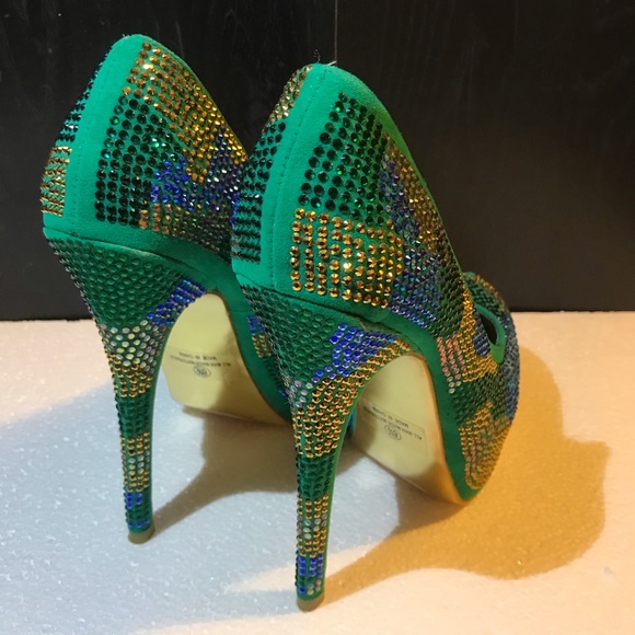 Blue Green Rhinestone Embellished 6” Pumps Heels - Picture 2 of 2